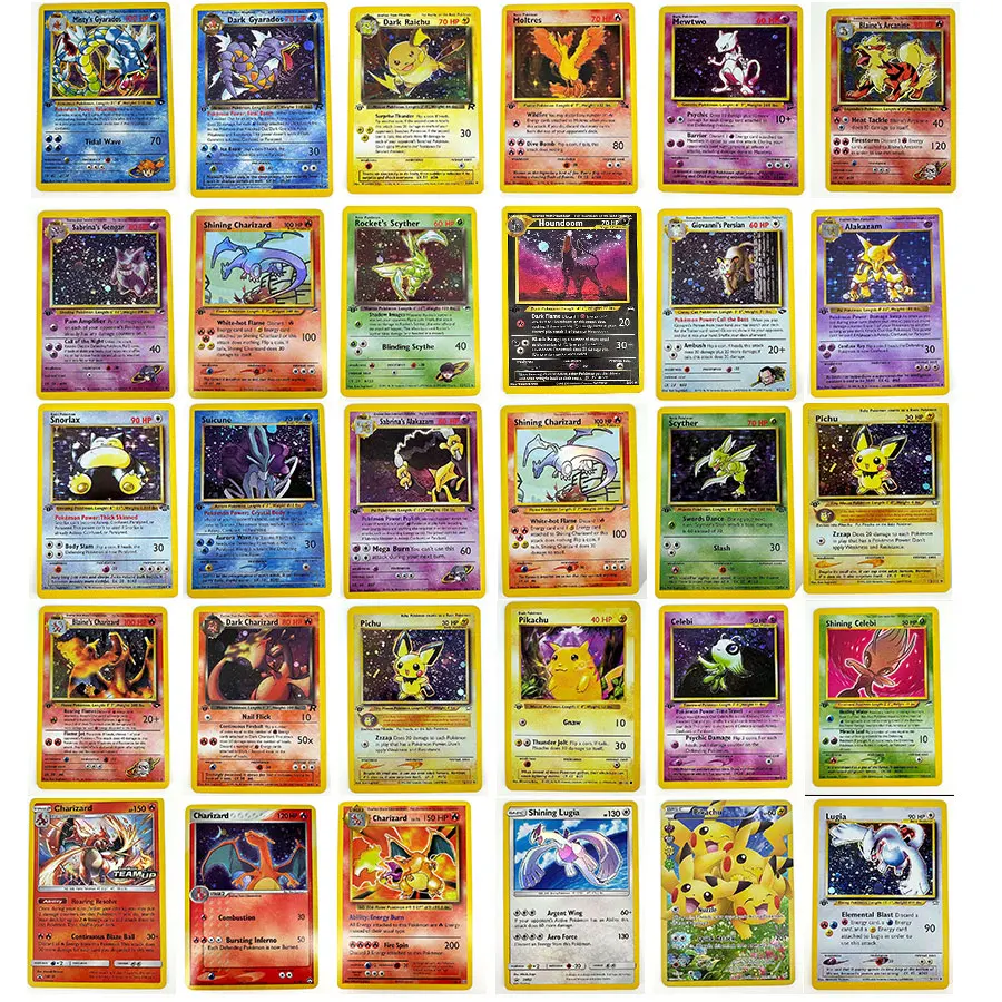 1. Auflage Holo Seltene PkM TCG Proxy-Karten Charizard Lugia Mewtwo Umbreon Vintage Collection Flash-Karten
