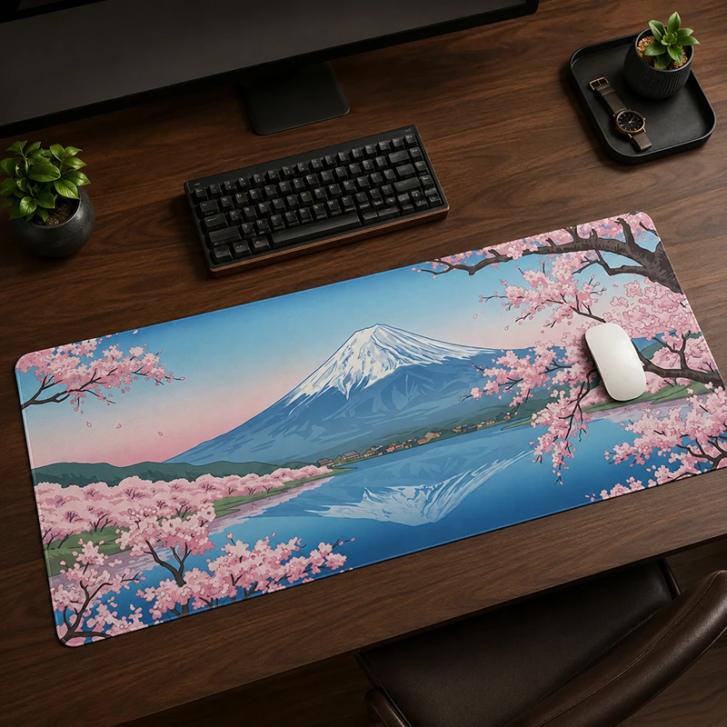 Mount Fuji Sakura Lakescape Mouse Pad Gamer printon demand Computer Mousepad XXL Non-Slip Carpet Natural Rubber Laptop Table Mat