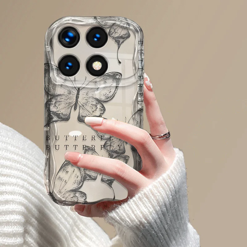 Capa tpu flexível para xiaomi poco x6 pro f6 pro 5g, à prova de choque, padrão de borboleta, capa protetora traseira fundas