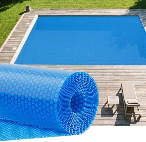 16Mil Premium Solar Pool Cover 16 x 32 ft Blue Bubble Solar Blanket for Inground and Above Ground Pools Ultra Thick