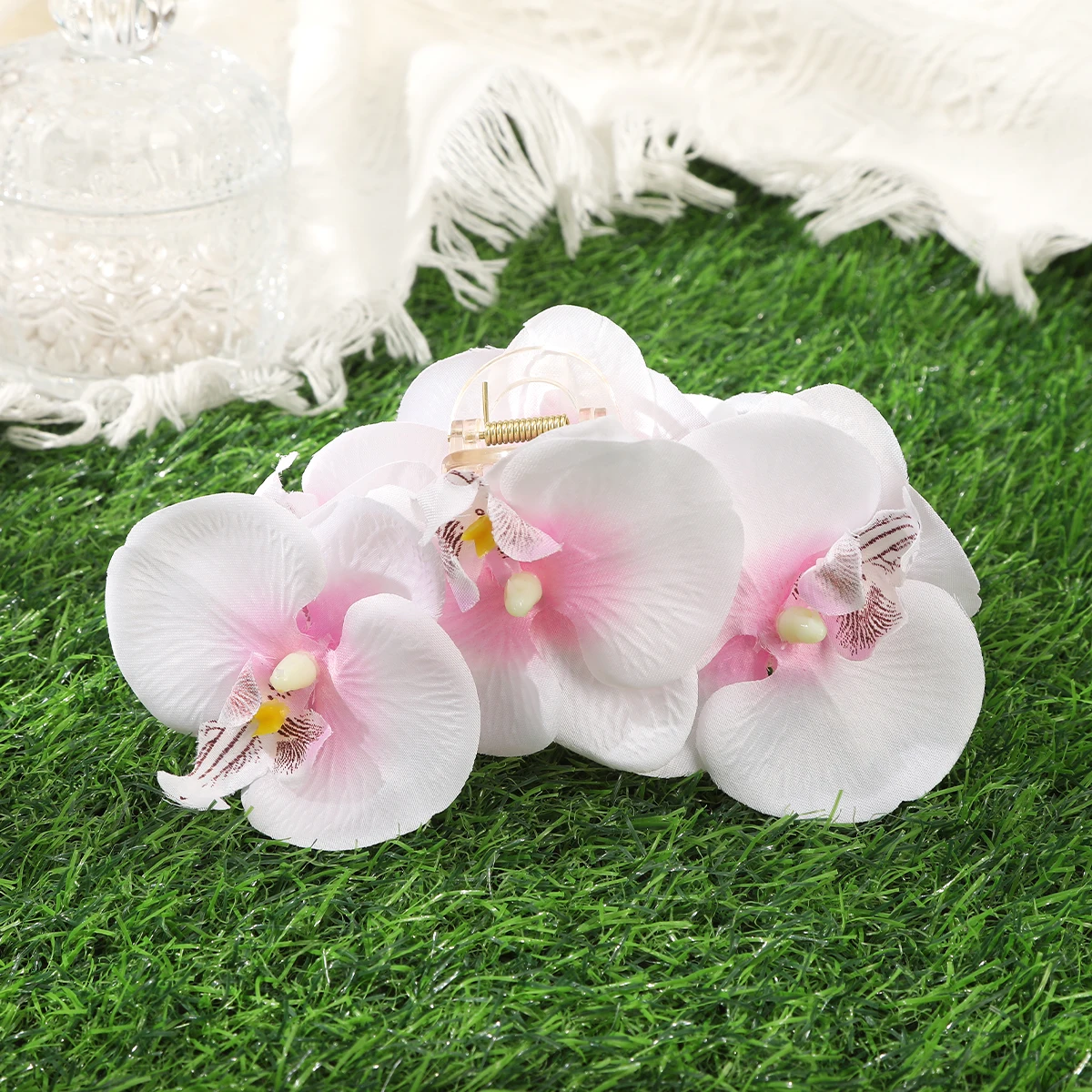 AWAYTR Phalaenopsis Orchid Hair Claw Flower Shark Clip Women Retro Floral Exaggerated Wedding Party Hair Clip Hair Accessories