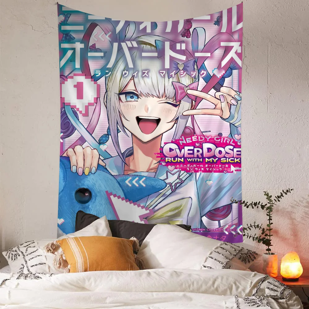 Needy Girl Overdose Game Tapestry Anime Tapestry Hanging Tarot Hippie Wall Rugs Dorm Wall Hanging Sheets