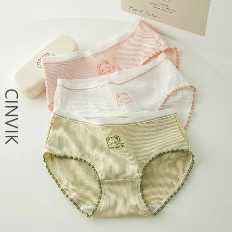 Cinvik Cotton Panties Women\'s Underwear Lovely Girl\'s Briefs  Medium Waist Soft Comfort Underpants Female Lingerie for Woman