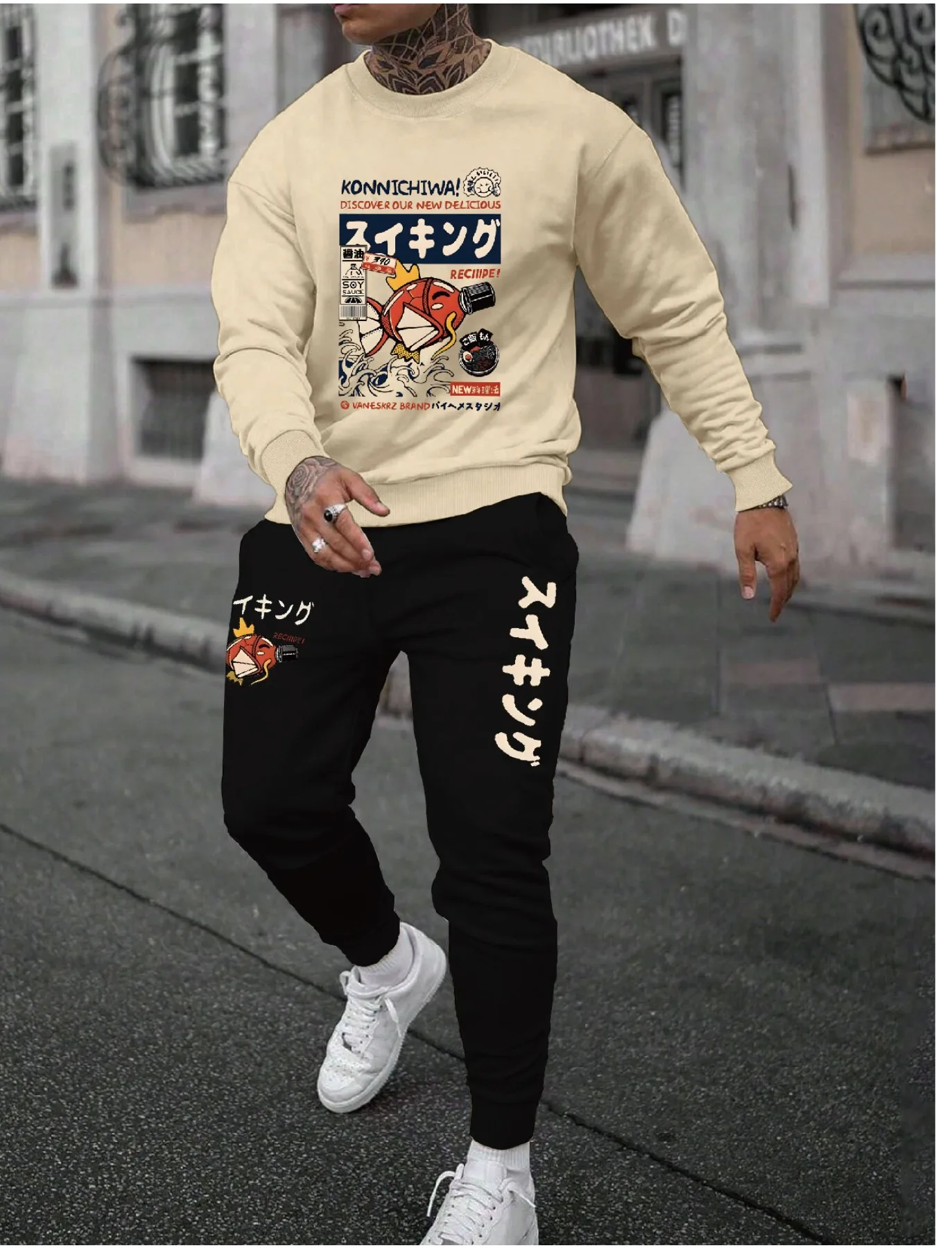 

Комплекты мужской одежды Pokémon King Carp Print Street 2025Y2K Толстовка большого размера в японском городском стиле Толстовка + брюки Спортивная одежда