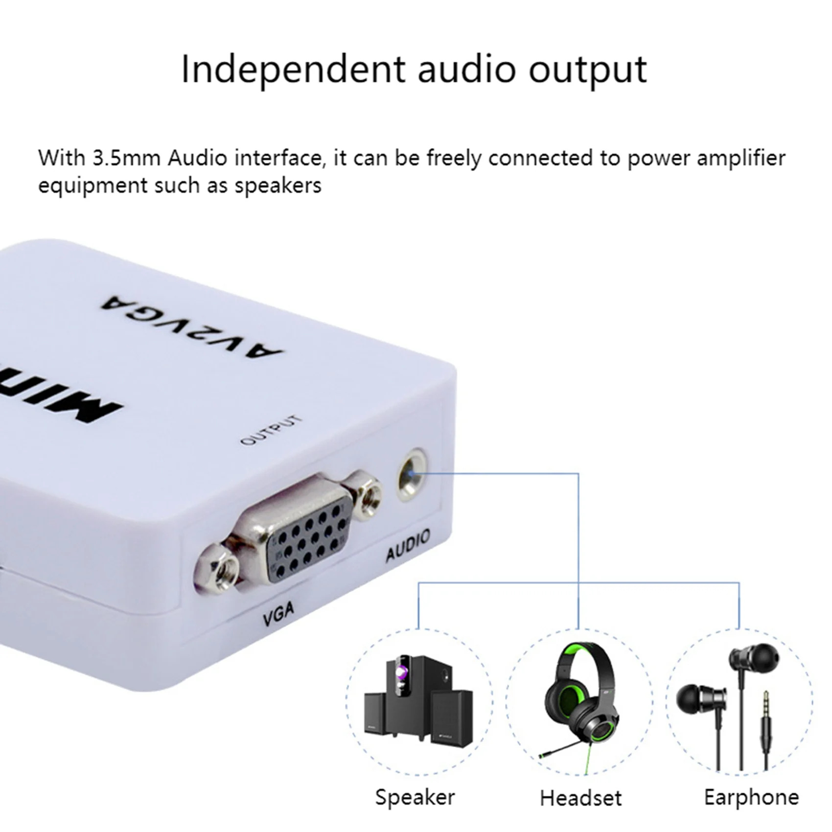 Convertisseur Audio-Vidéo AV (RCA) vers VGA, Prise en Charge de la exposée 1080P /720P, avec Port d'Entrée Audio AUDIO 3.5mm, pour STB TV PC