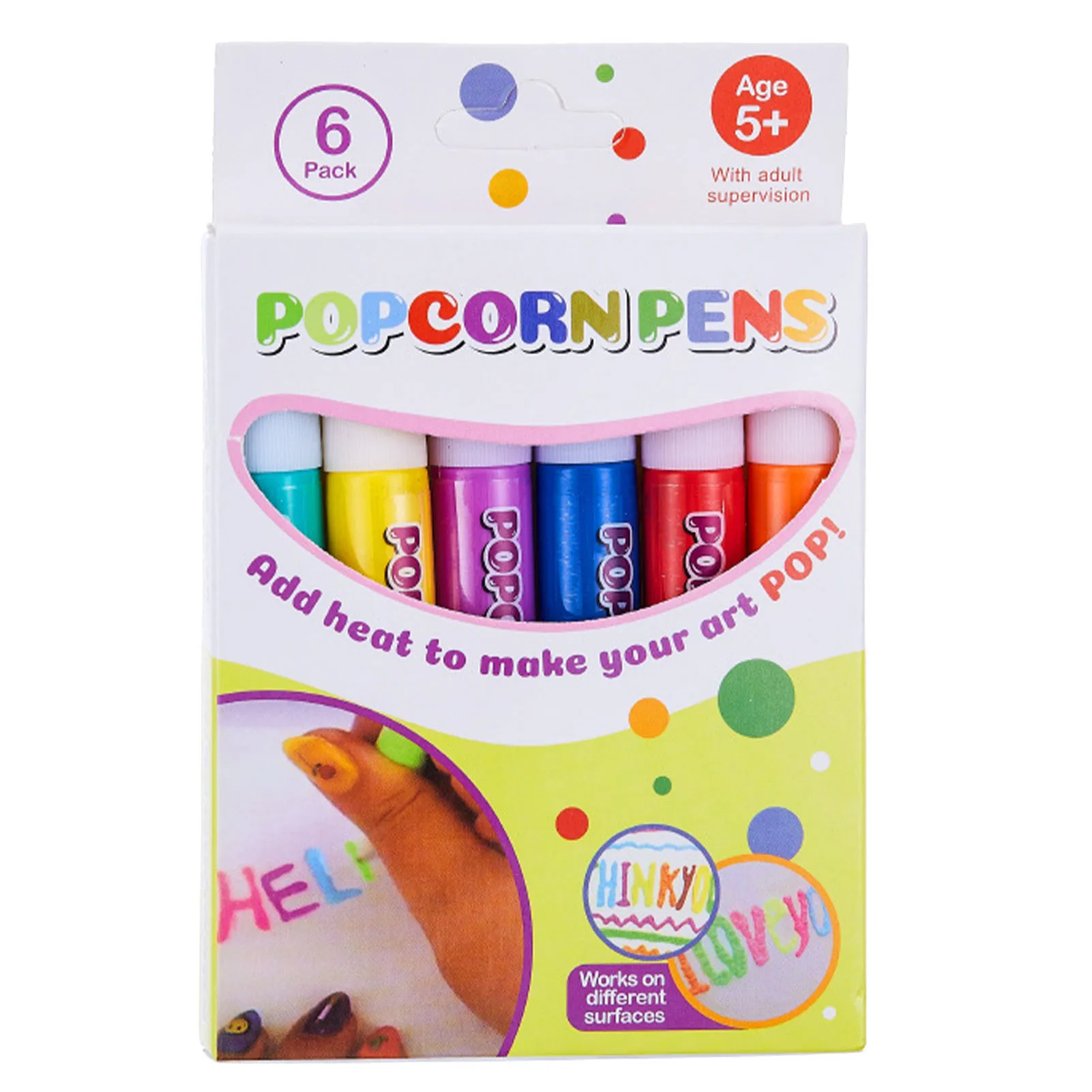 6pcs Kids  Puffy Bubble Pen Popcorn Colors Bubble Pen for Kids 3D Cards Decorating