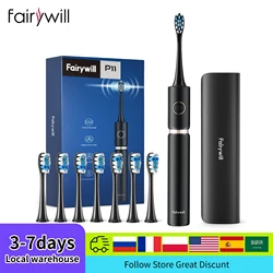 Fairywill Sonic Electric Toothbrush P11 Plus Waterproof Cleaning Fast Charging Smart Timer with 8 Replacement Heads Travel Case