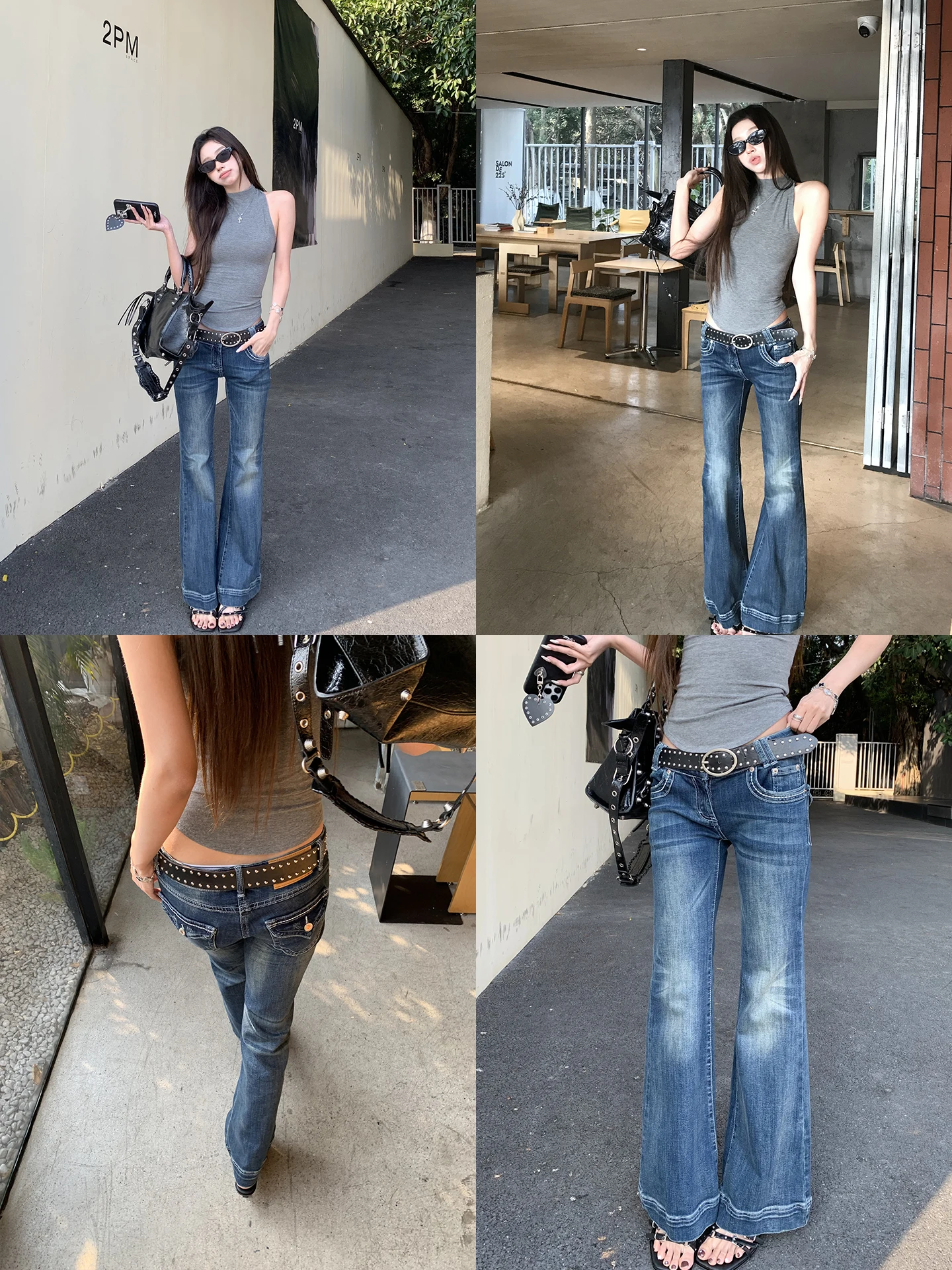 

Spring 2026 New Sle Women's Bell Bot Jeans Blue Cotton Blend Low Waist Zipper Closure Straight Cut Daily Wear