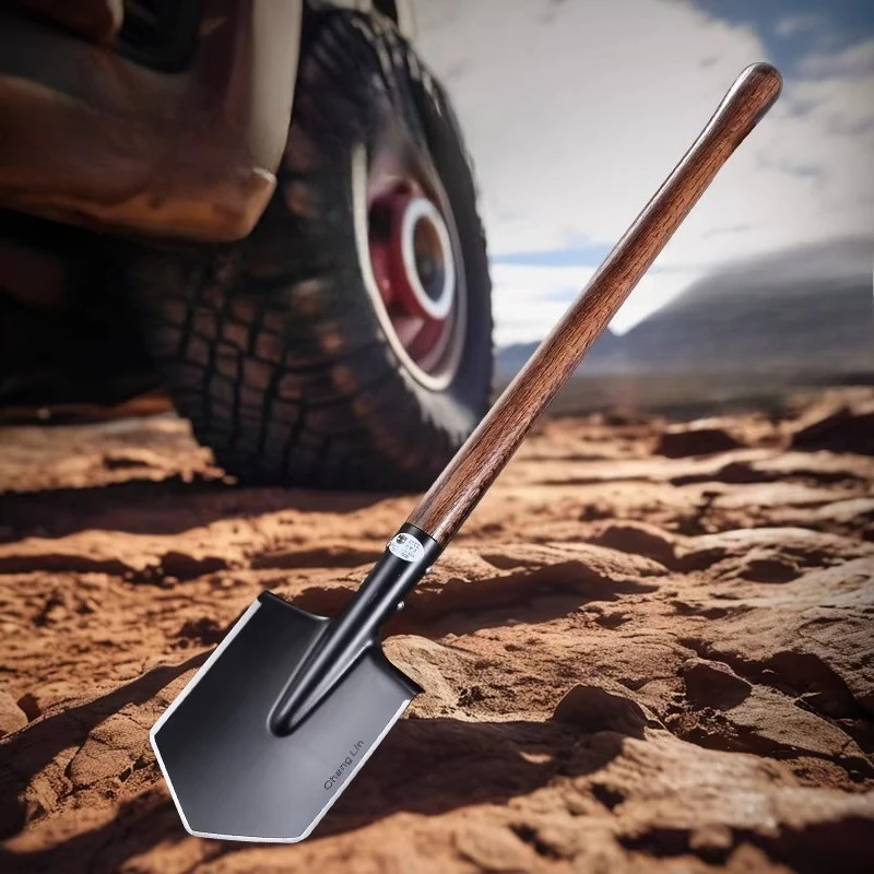Manganese Steel Outdoor Shovel Wooden Handle Multifunctional Portable Camping Shovel Vehicle-mounted Survival Camping Equipment