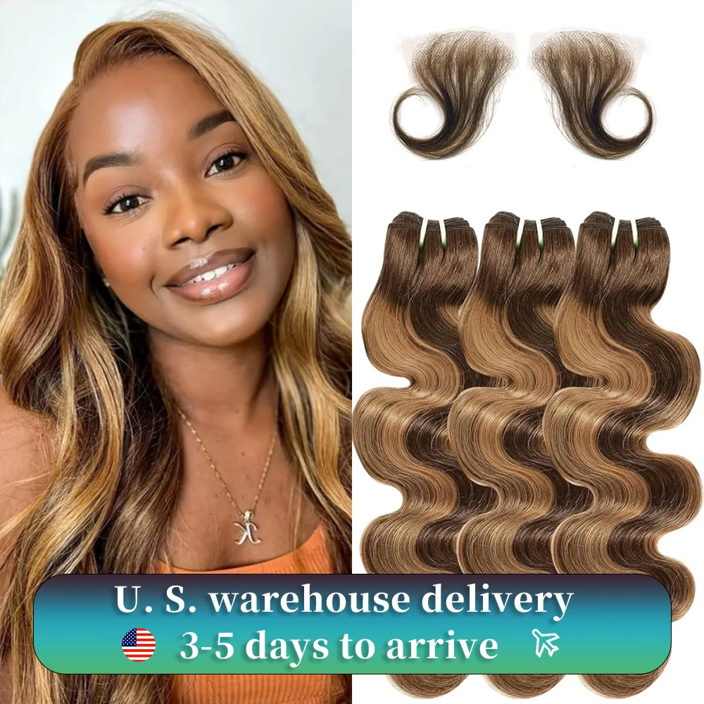 4/27 Body Wave Bundles Highlight Deep Wave Curly Human Hair Bundles Honey BlondeWet and Wavy 20 to 26 Inch Hair Bundle 1 3 4 Pc