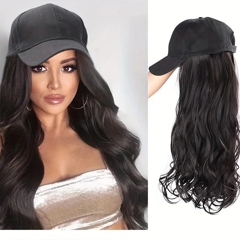 

High temperature silk wig, women's duckbill cap, long hair with big waves, integrated European and American fashion hat wig, bas