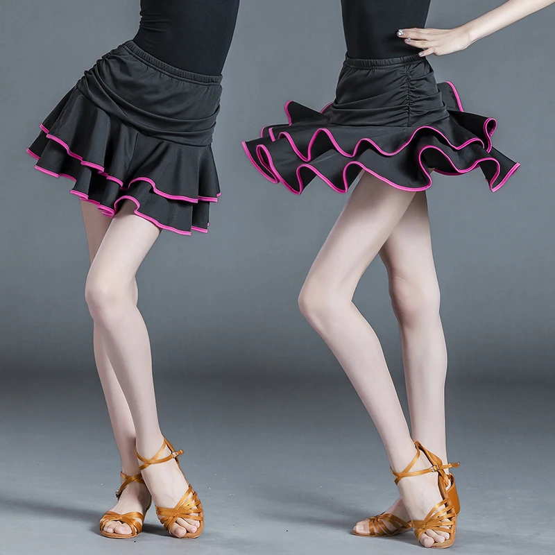 Girls Dance Skirt Latin Salsa Cha Rumba Samba Modern Ballroom Skirts With Shorts 10 Colors