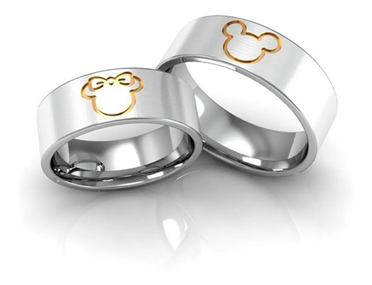 Pair aliancas Mickey Minnie silver gold plated