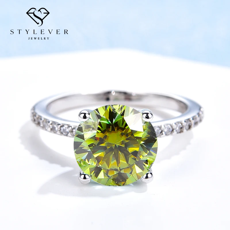 

Stylever Olive Green Moissanite Diamond Gemstone Wedding Ring Real 925 Sterling Silver Engagement Rings for Women Fine Jewelry