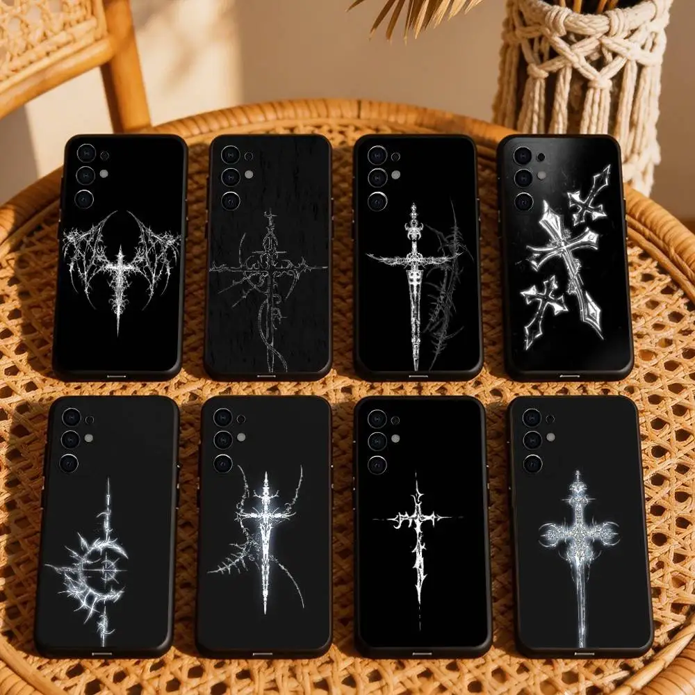 Cyber Sigil Cross  Phone Case Black Silicone Soft For Samsung S25,S24,S21,S22,S23,S30,Ultra,S20,Plus,Fe,Lite