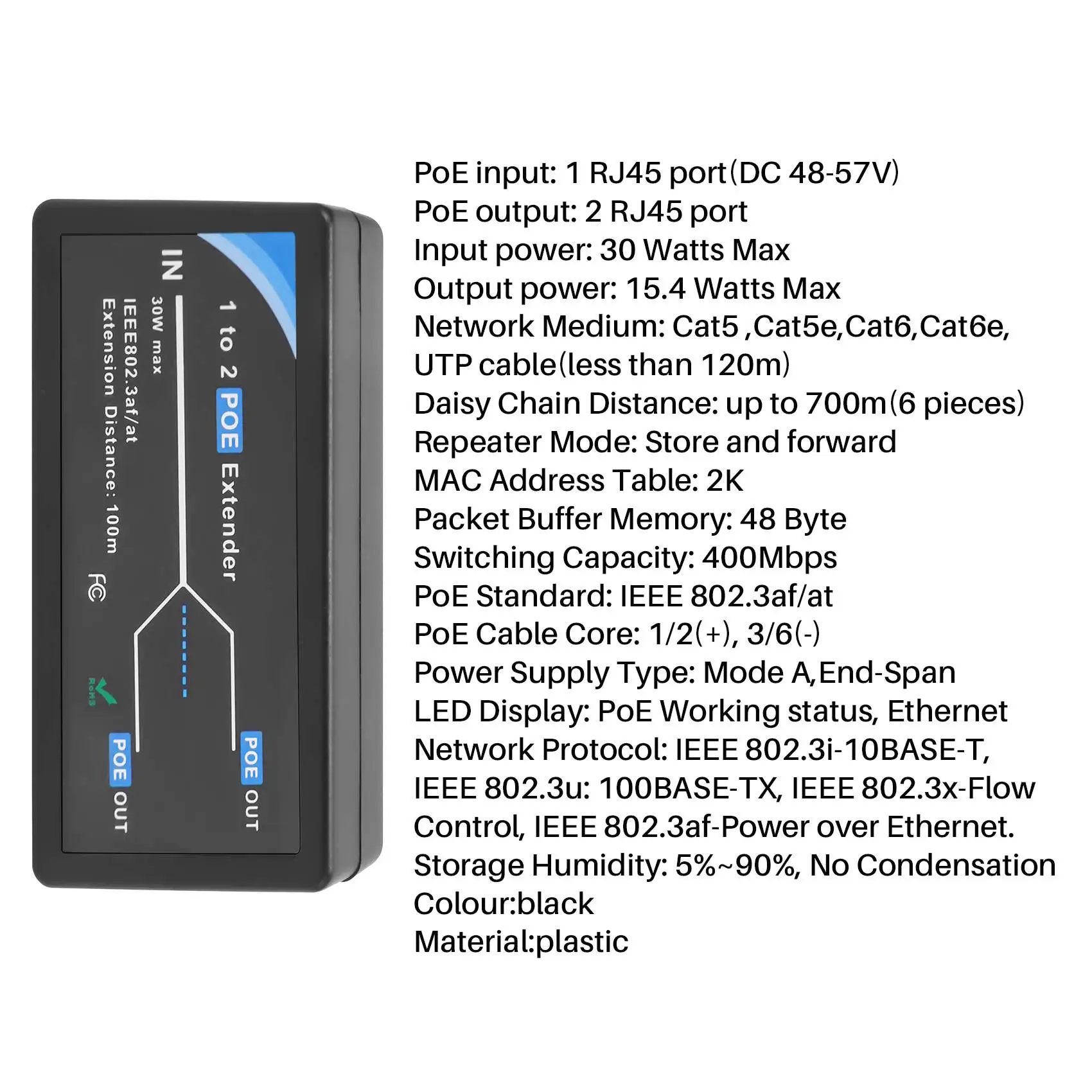 موسع POE بمنفذين بسرعة 10/100 ميجابت في الثانية مع مدخل/مخرج قياسي IEEE 802.3Af لكاميرا IP يمتد 100 متر لمجموعة POE-AU47 #2