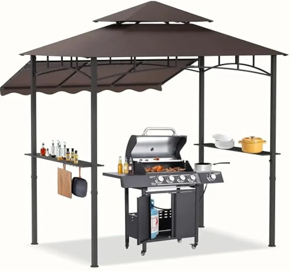 

Двойная усталая палатка с навесом для патио и боковыми навесами, 8x8x5 футов, беседка для гриля для барбекю на открытом воздухе, укрытие для барбекю с 14 крючками