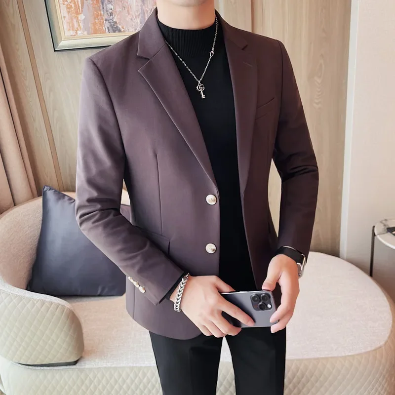 

2024 Classic Solid Color Blazer Jacket for Men Slim Fit Casual Business Blazer Fashion Wedding Groom Formal Coat Men Clothing