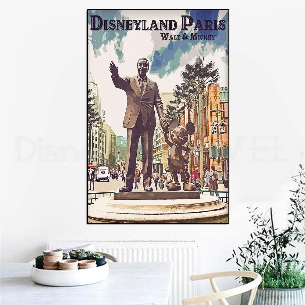 Vintage Disneyland Canvas Painting Paris Disneyland Retro Poster Mickey Mouse Wall Art Decorative Pictures for Home Decoration