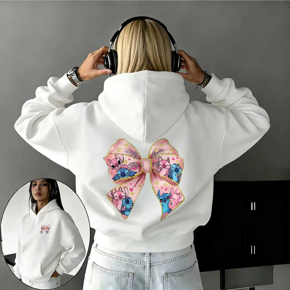 

Осенне-зимняя толстовка Disney со стежком и бантом Angie из 100% чистого хлопка с принтом для мужчин и женщин, уличный повседневный теплый топ Y2k