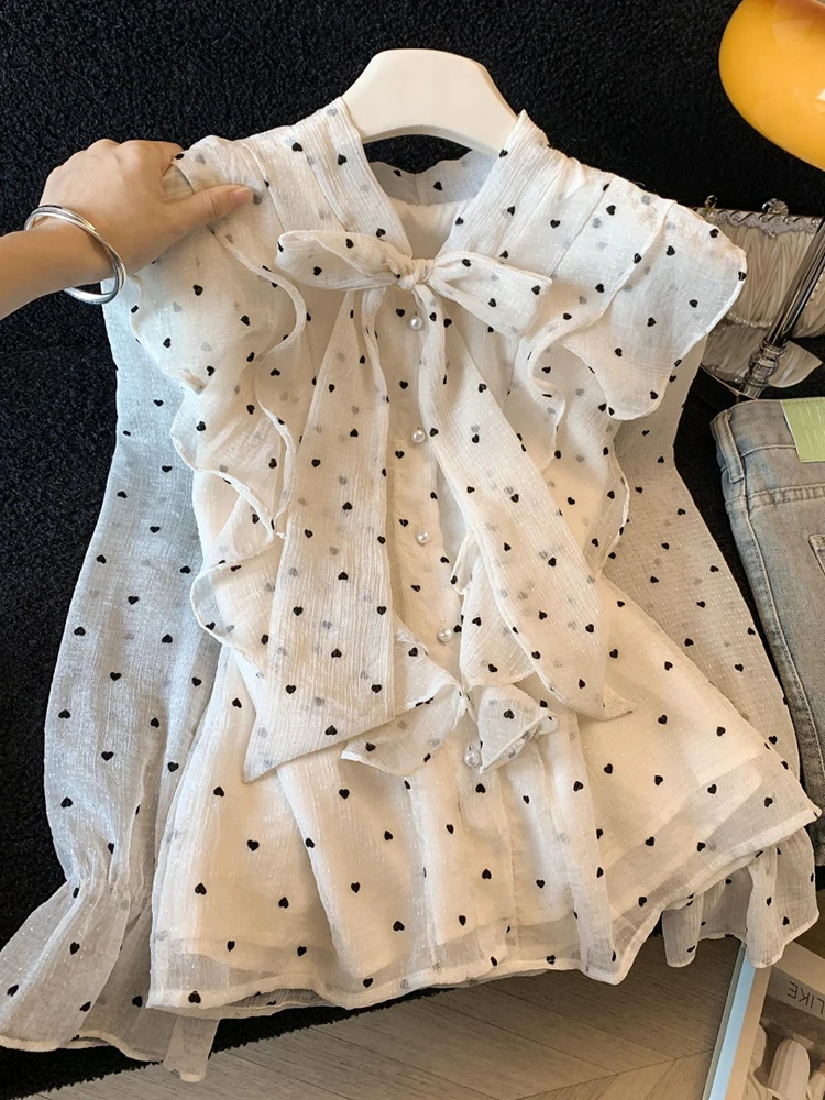 

Рекомендуемый топ Chao Level с узором в горошек и узлами, женский, весенний, новый, изысканный, кружевной, уникальный, корейский стиль, с длинными рукавами