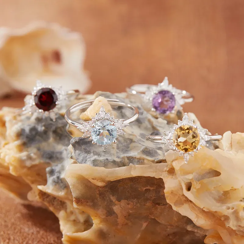 Natural colored treasure ring women's s925 sterling silver inlaid amethyst topa garnet live broadcast new explosion source