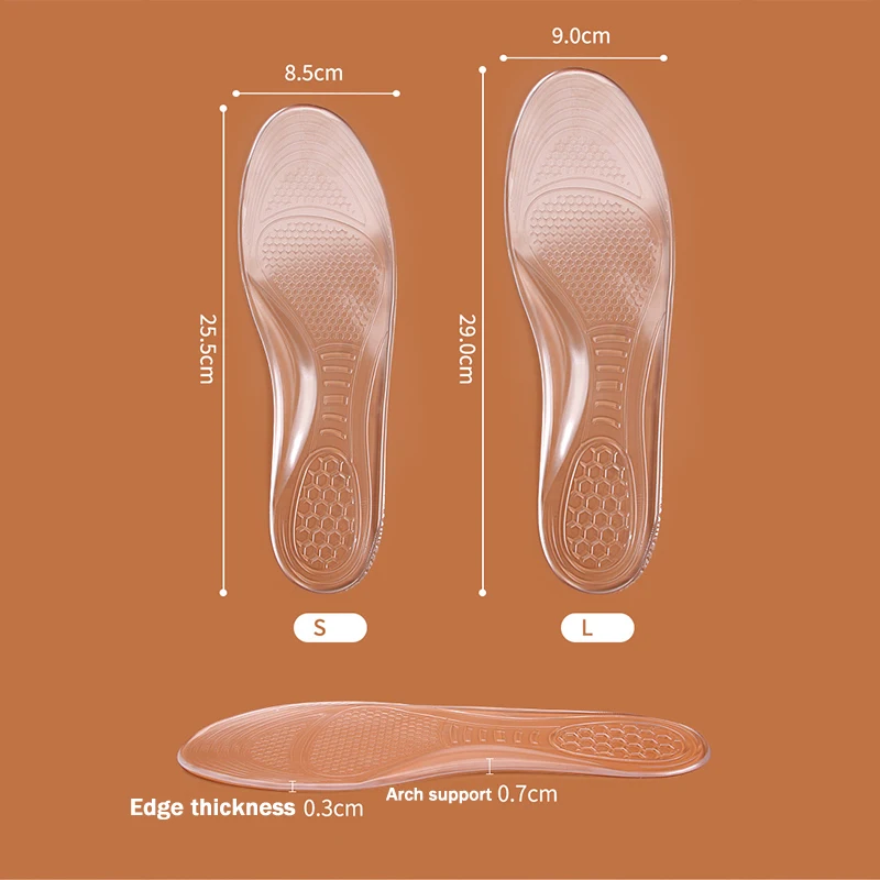 1Pair Clear Silicone Gel Insoles Self Adhesive Honeycomb Cushion Arch Support Anti-slip Shoe Inserts for Sandals Sports Shoes