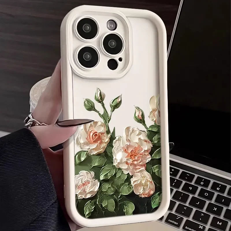 Colorful Rose Blossoms For iPhone Case 16 15 14 13 12 11 Pro XR XS Max 7 8 Plus Shockproof Phone Soft Y2K Girl INS Pink Cover