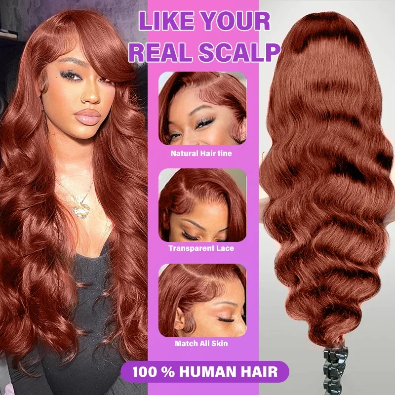 13x4 Reddish Brown Body Wave Lace Frontal Human Hair Wig 13x6 HD Lace Frontal Wig Brazilian Human Hair Wig Pre Plucked For Women