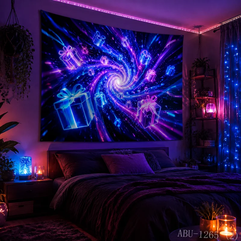 VIKAMA Purple Blue Nebula Vortex Neon Transparent Gift Box Starry Sky Christmas Tapestry HD Background Wall Room Decoration