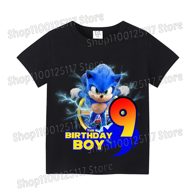 เสื้อยืดแขนสั้นลายโซนิค หมายเลข 1-9 เสื้อยืดพิมพ์ลายสำหรับเด็กผู้ชาย ของใช้ในงานวันเกิด เสื้อผ้าสีขาว สีดำ ผ้าฝ้าย ระบายอากาศได้ดี