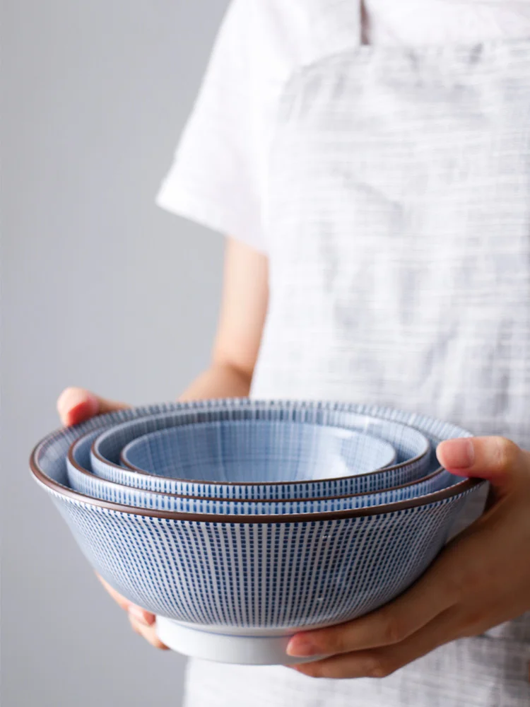 

Blue Ten Grass Ceramic Japanese Style Dinnerware Plate Deep Bowl Dish Underglaze Color Porcelain Adult round Shape Microwave ...