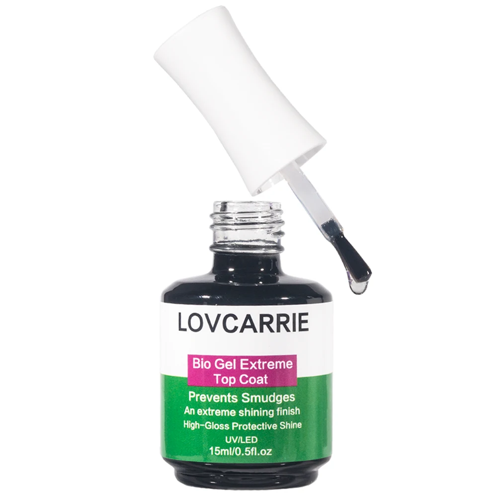 Lovcarrie Bio Gel Extraame Top Coat Super Shine Uv Gel Nagellak 15Ml Semi-Permanente Led Manicure Nagellak Afwerking Sealer