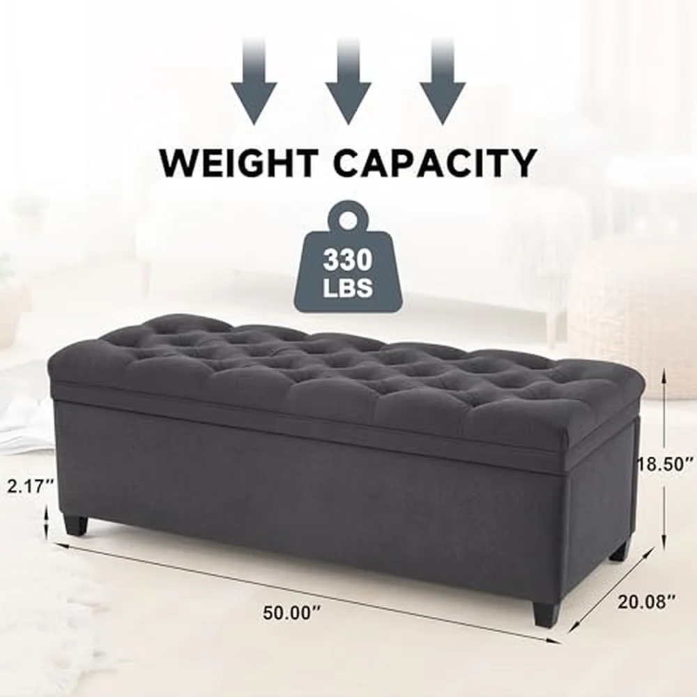 50 Inch Large Storage Ottoman Tufted Ottoman with Storage Dark Gray
