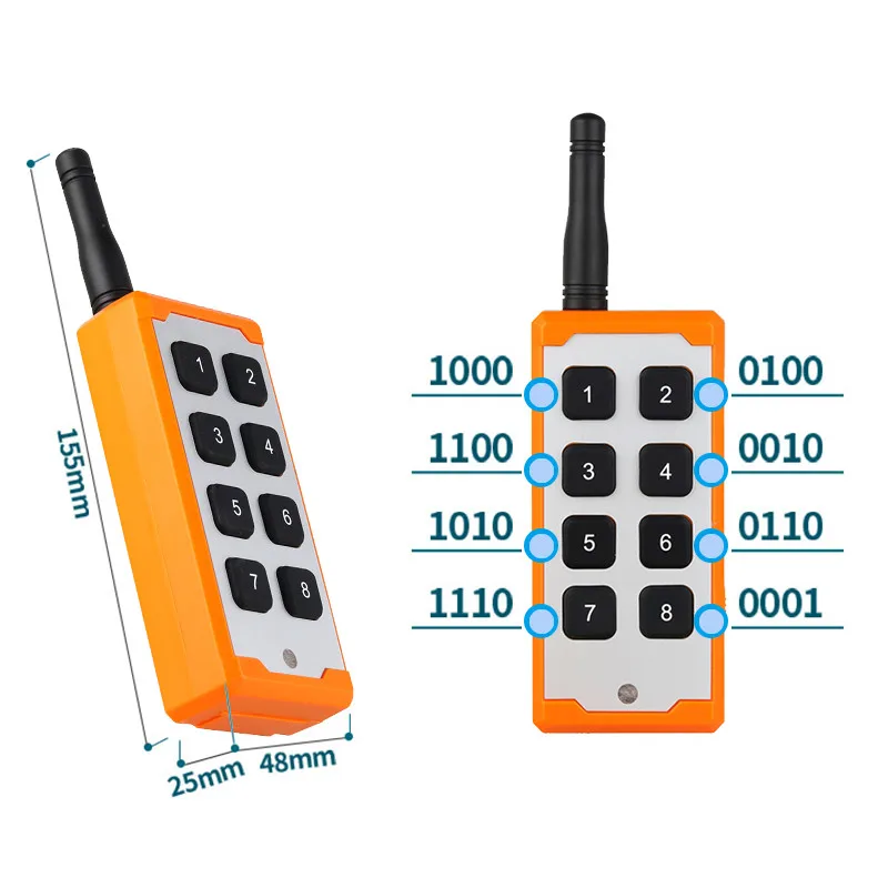 433MHz 8 Keys Learning Code Anti-Interference Long Endurance Industrial RF Wireless Remote Control for Motor power switch