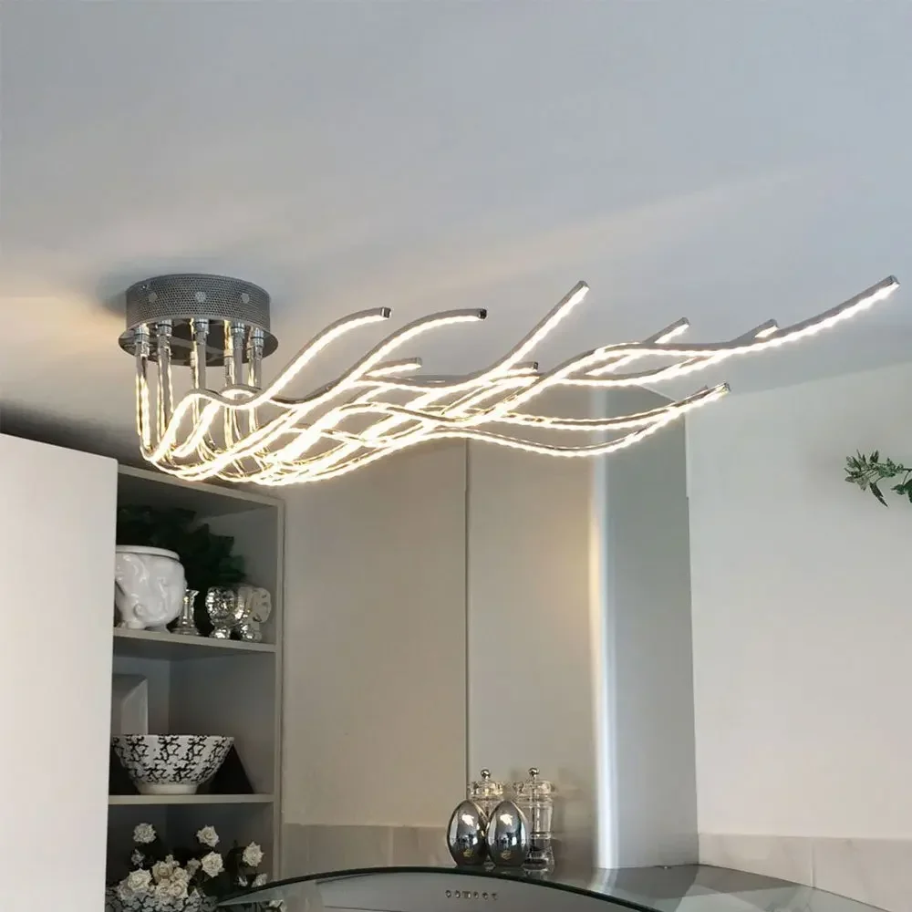 

Modern simple personality aluminum wavy dining room Nordic living room creative branch ceiling light