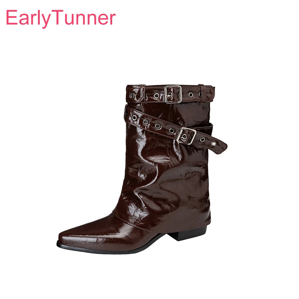  New Winter Comfortable Brown Black Women Mid Calf Riding Boots High Heel Lady Shoes Plus Small Big Size 11 32 43 46 48