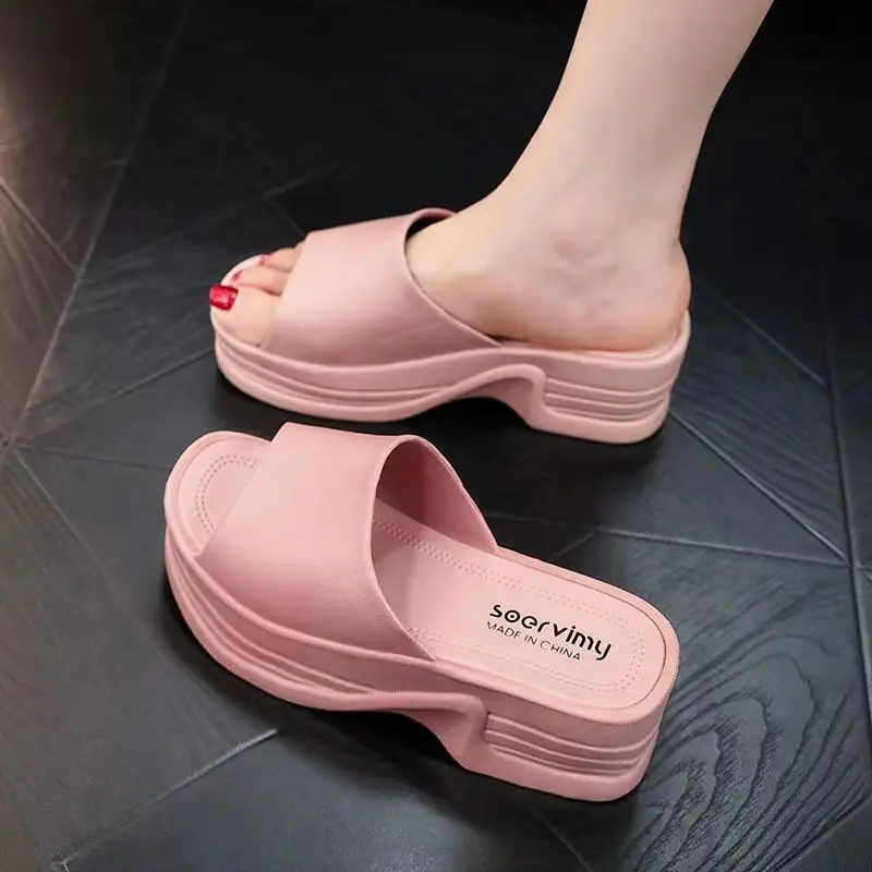 New Women's Summer One Word Elevator Slipper Soft Sole Non-Slip Home Slipper Outdoor Slipper Bathroom Slipper Modern Slippers