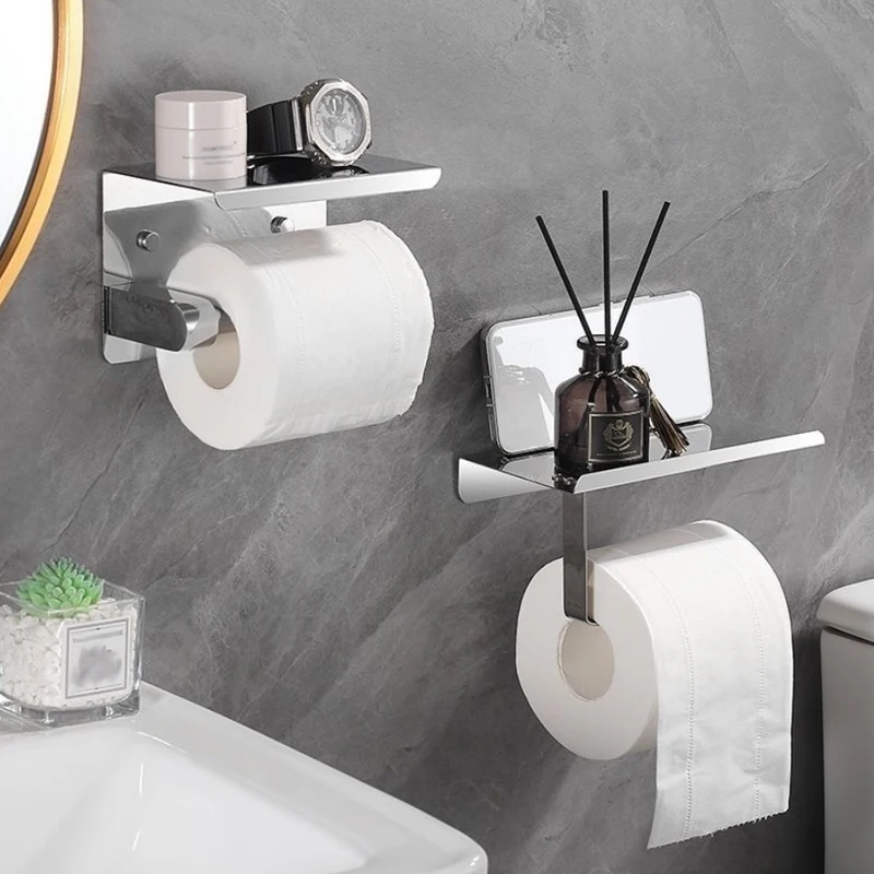 

1PC Stainless Steel Tissue Holder No Punching Toilet Paper Holder Toilet Roll Paper Holder Bathroom Phone Storage Rack