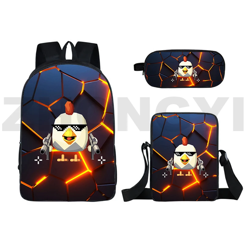 

Mochila 3D Chicken Gun Game Backpack Men Zipper Laptop Rucksacks Travel Bags Chicken Gun Shoulder Bag Boys Schoolbag Pencil Case