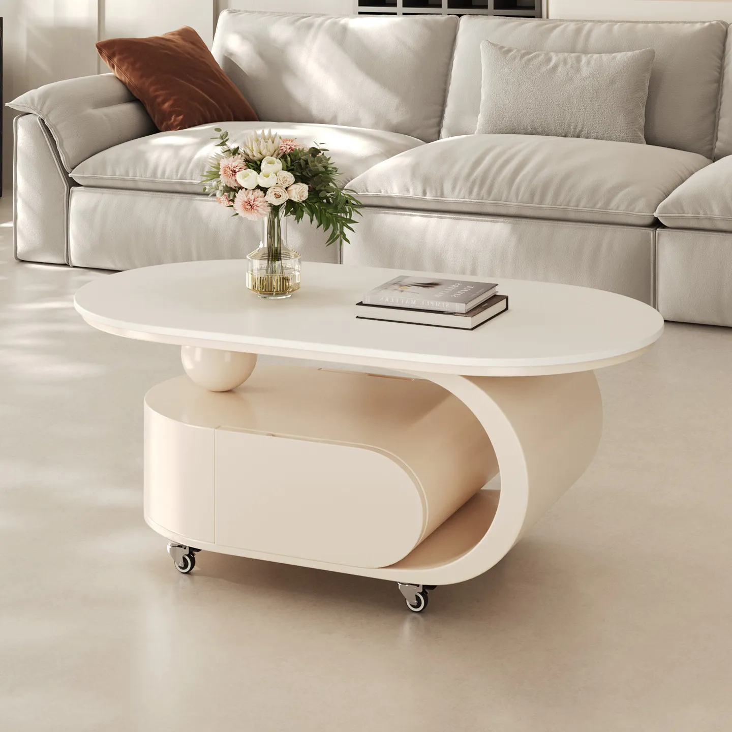 For Living room coffee table removable home light luxury high sense rock slab coffee table with wheels creative and simple