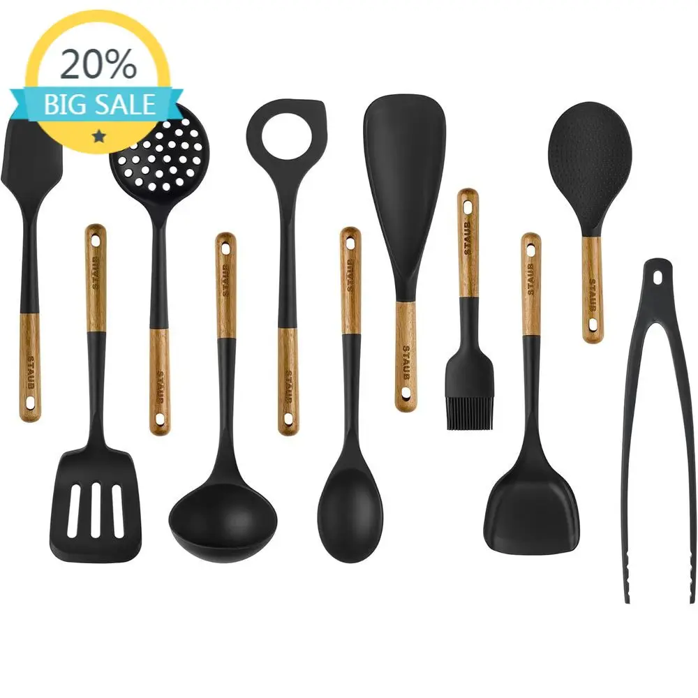 

Набор из одиннадцати силиконовых кухонных принадлежностей с деревянными ручками