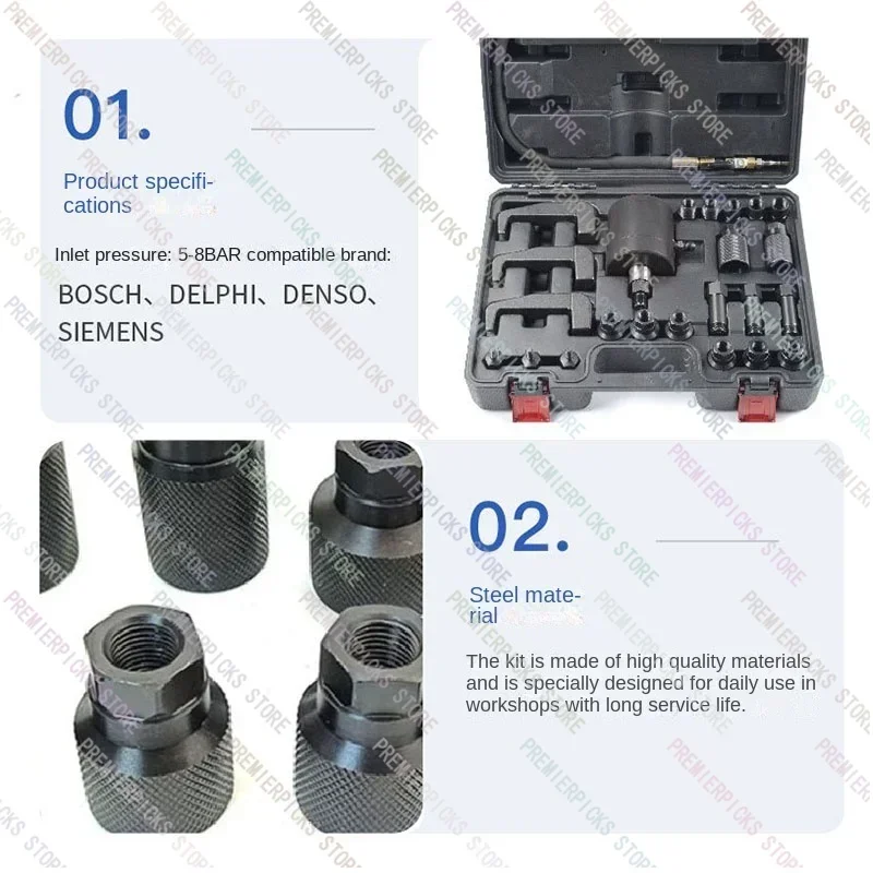 Diesel Fuel Injector Removal Puller Pneumatic  Extraction  Kit Automotivesuitable for Delphi, Siemens, Etc., Denso