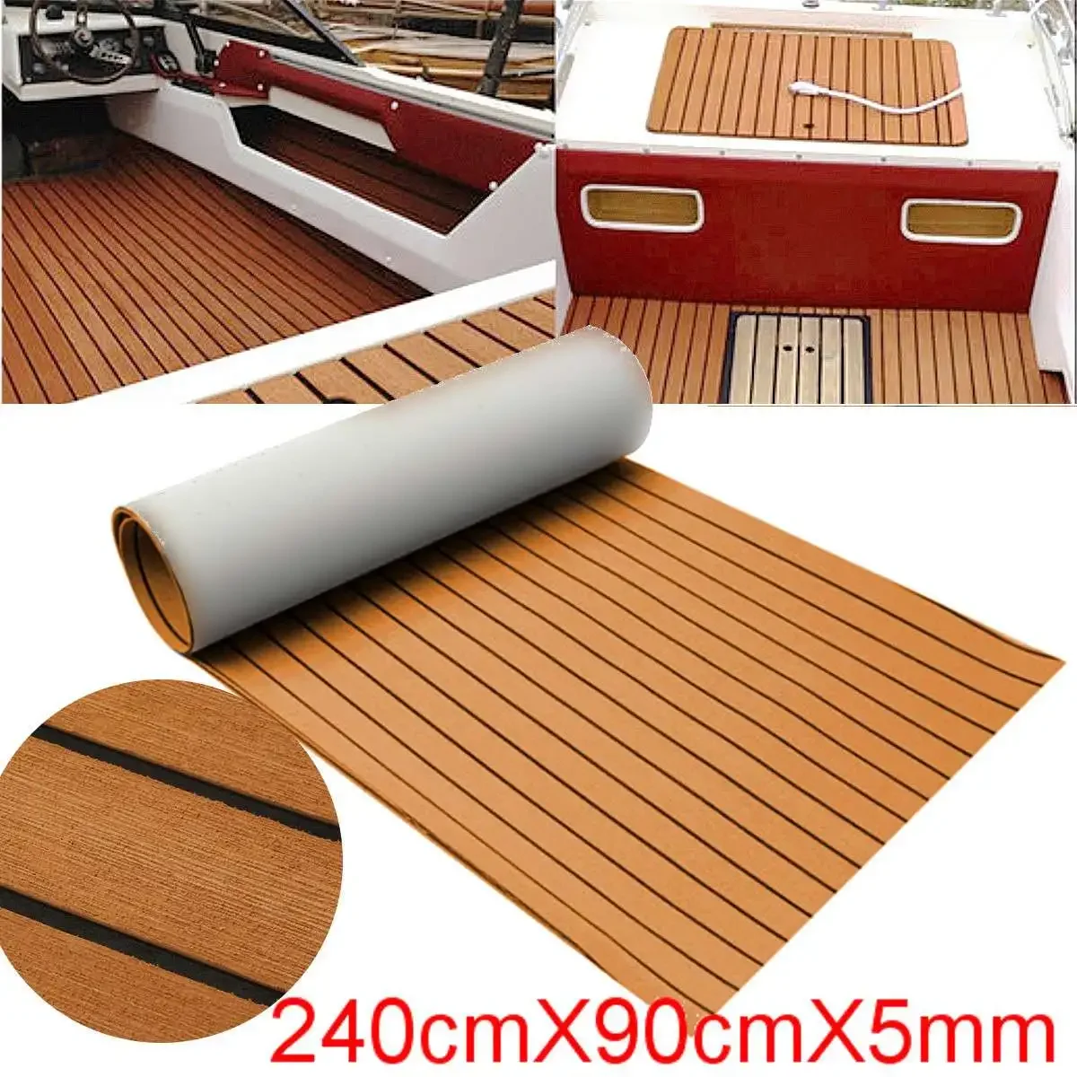 

2.4M 2.3M EVA Foam Faux Teak Boat Decking Sheet Yacht Marine Flooring Self-Adhesive Floor Deck Sheet Mat Carpet Boat Accessories