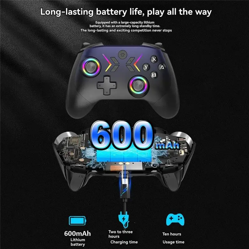 Y44A Wireless Bluetooth Game Controller for Switch/PC/Mobile, for Wake-Up for Macro Programmable Gamepad for Steam, Black