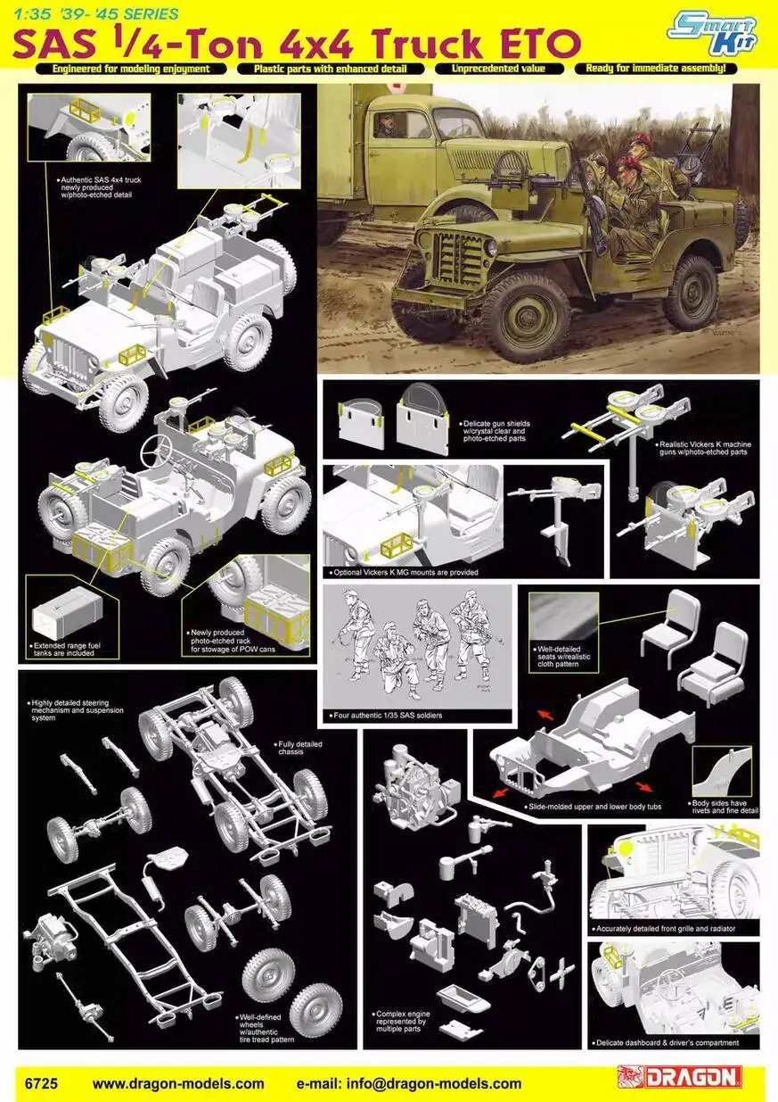 

DRAGON 6725 1/35 Scale SAS 1/4-Ton 4x4 Truck ETO Plastic Model Kit