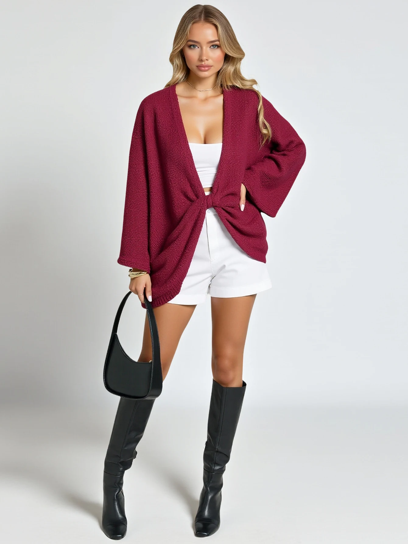 سترة نسائية كاجوال بسيطة ورقبة على شكل حرف V وأكمام طويلة للخريف، أزياء أساسية يومية مفتوحة من الأمام