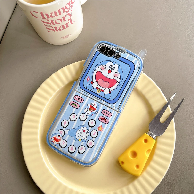 Cute Cartoon Japan Anime Doraemon Phone Case For Samsung Galaxy Z Flip 7 6 5 Hard TPU Cover For Z Flip 4 3 With lanyard view 4