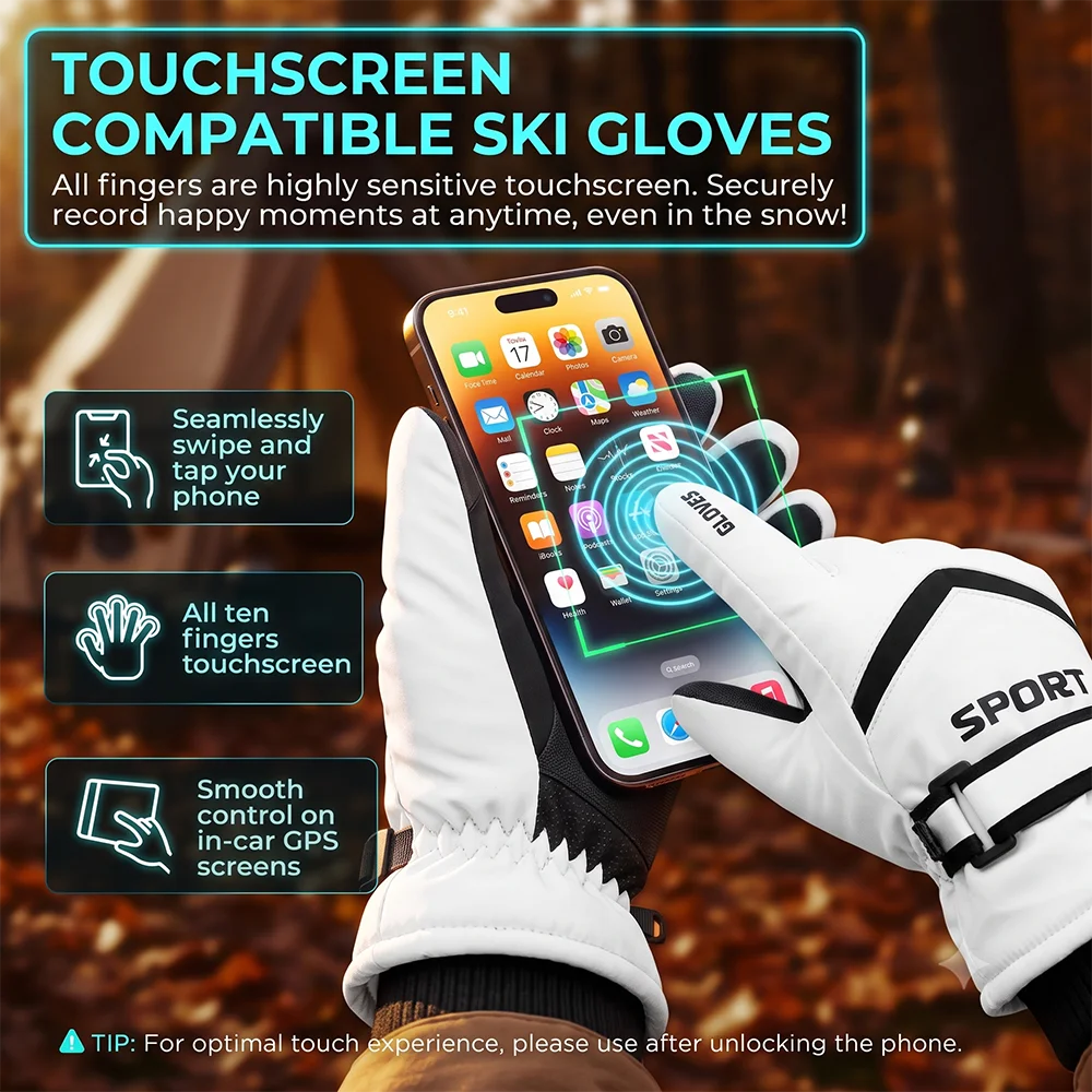 Unisex Winter Ski Gloves Warm Thick Fleece Lined Water-Resistant Touchscreen Snow Gloves with Non-Slip Palm for Cycling Snowboar