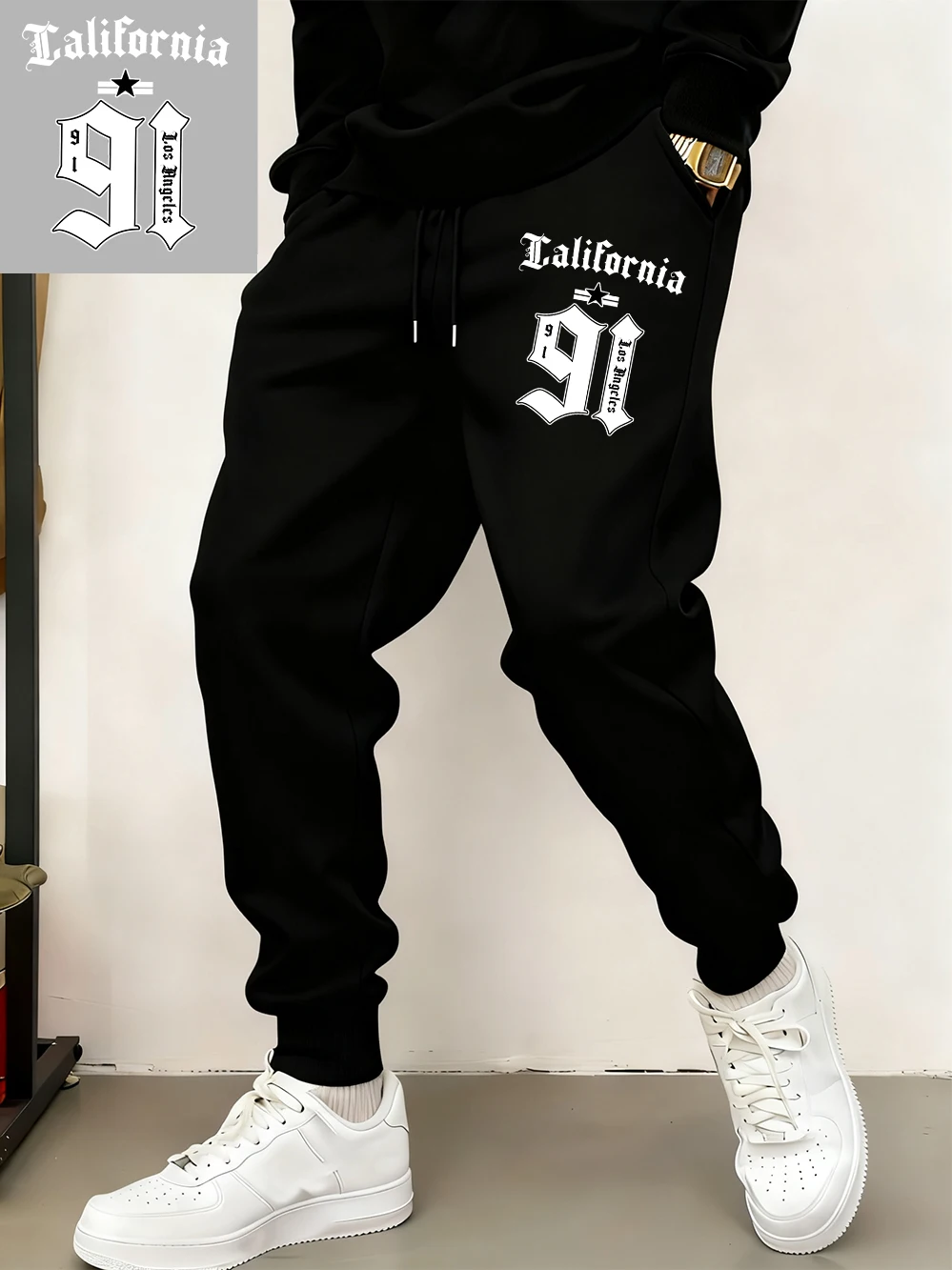 

California Los Angeles 91 Prints Sweatpants Mens Basics Fleece Jogger Pants Casual Pocket Trousers Winter Loose Male Clothes